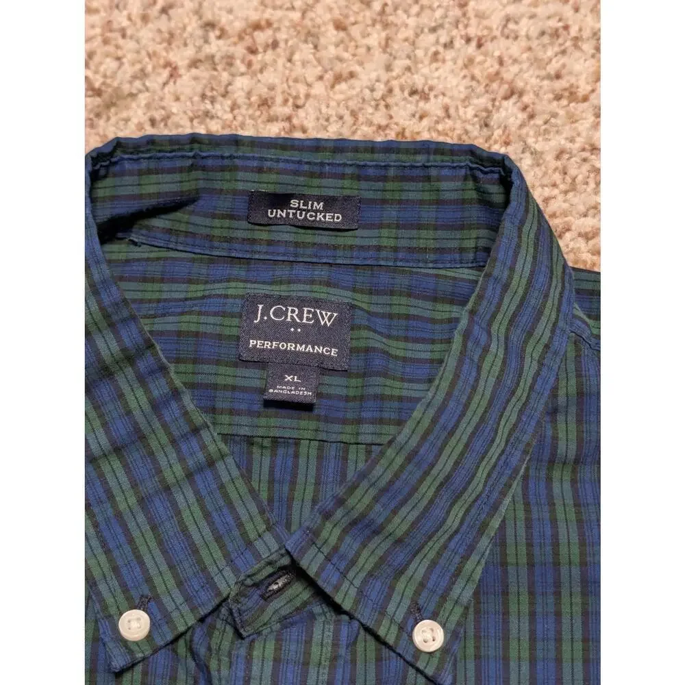 J. Crew button up, SLIM, UNTUCKED shirt, XL, green & blue plaid; Cotton Blend
